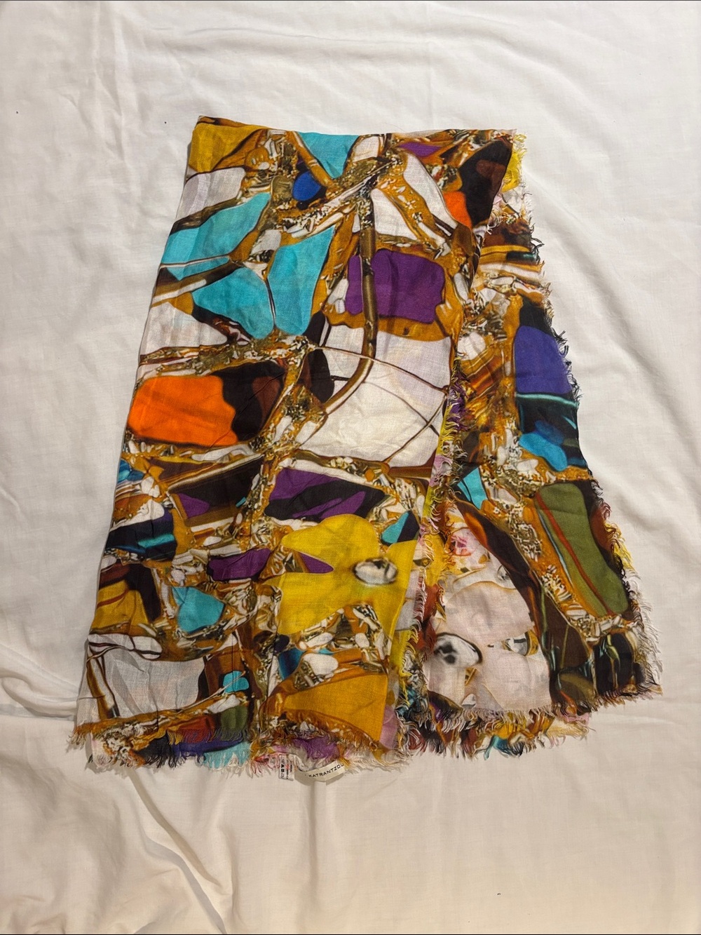 MARY KATRANTZOU Multicolored Abstract Modal Cashmere fringed scarf